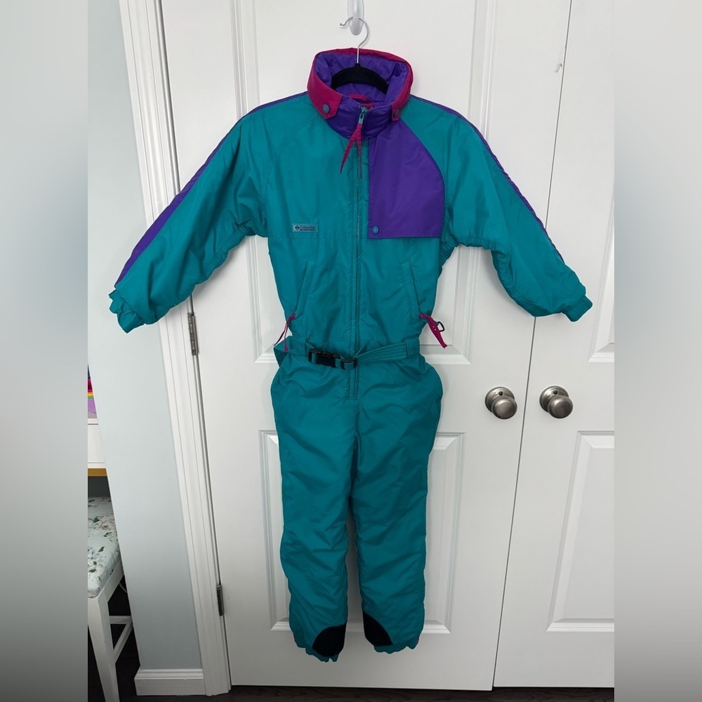 Columbia Vintage Full Zip One Piece Ski Suit Snow Bib Snowsuit Youth Medium